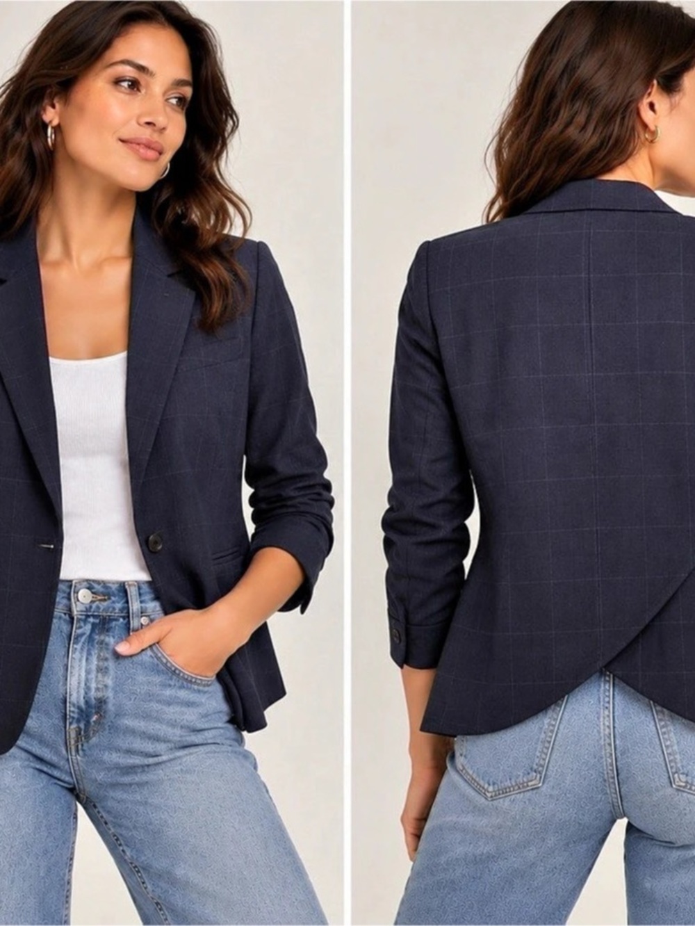Anthropologie Cartonnier Museo Navy Windowpane Crossover Blazer Size 12